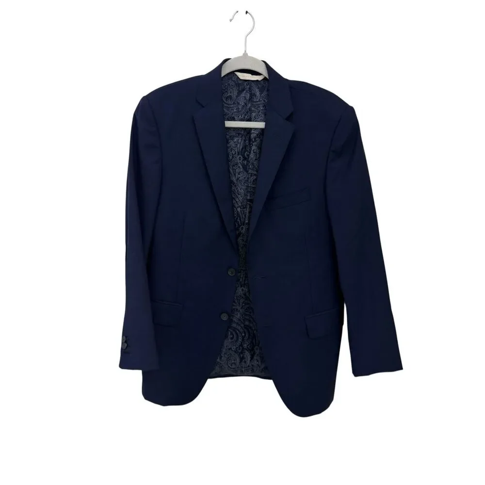 Carl Sterr Loro Piana Italy 100% Wool Navy Blue Blazer Size 38R Plaid Check